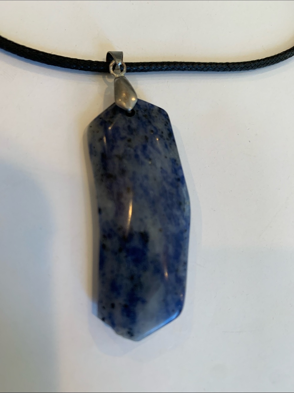 Natural Blue Sodalite Stone Pendant Necklace Black Cord Unisex Boho Crystal